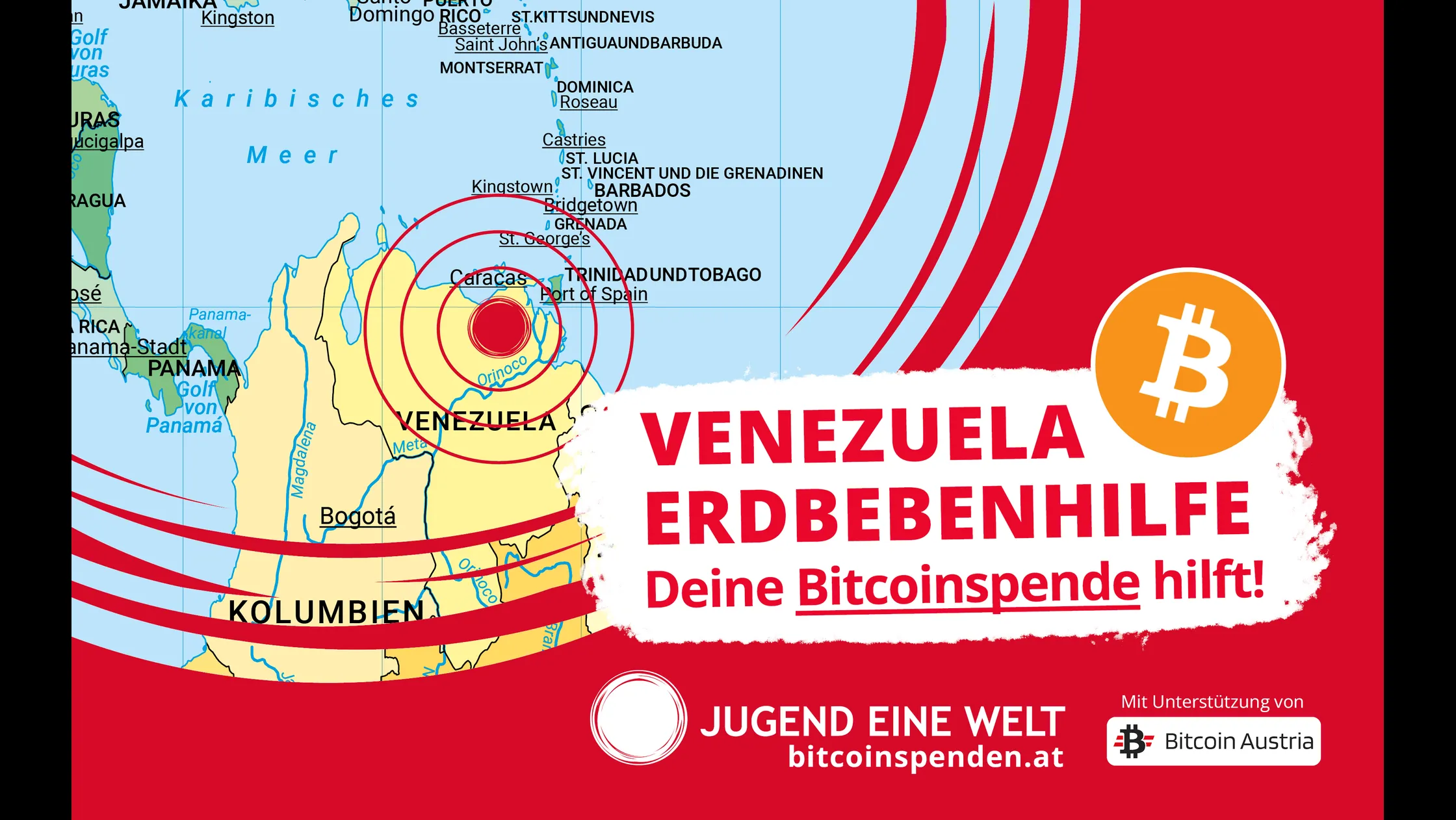 Bitcoin Spendenaufruf fuer Nothilfe nach dem Erdbeben in Venezuela